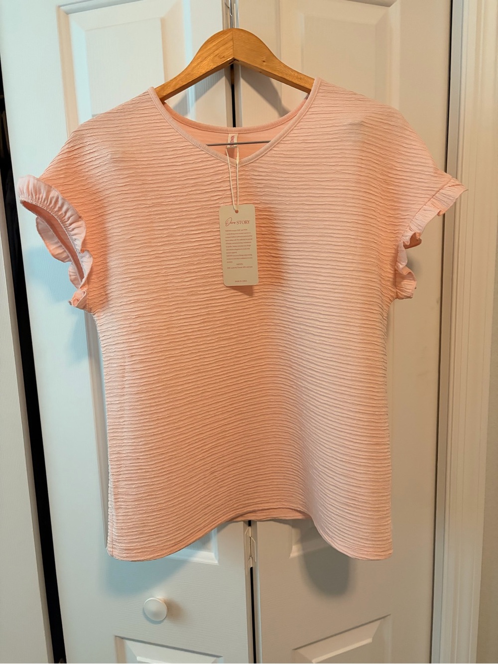 Light Pink Textured Ruffle-Sleeve Blouse